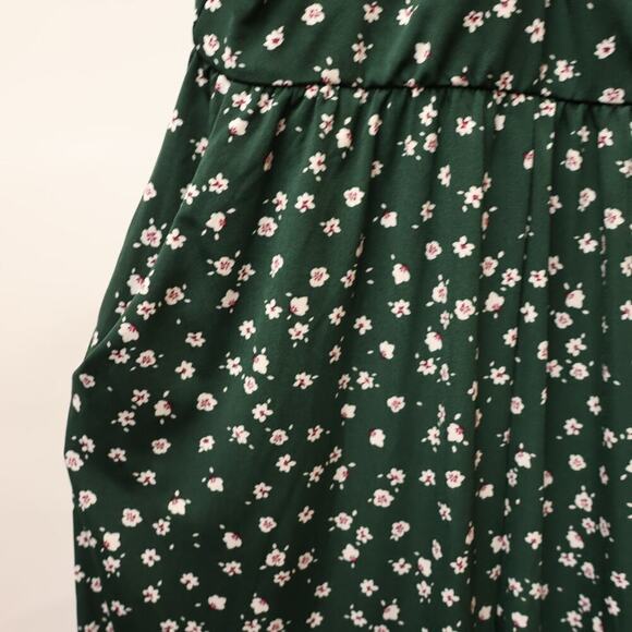 Kaileigh XSP Tall Jumpsuit Spaghetti Straps Green Floral Tie Waist Front Pocket - Picture 5 of 16